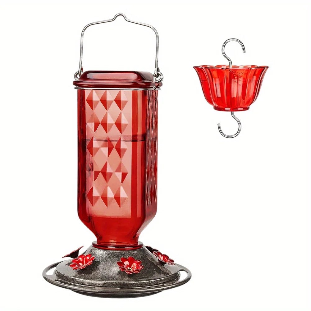 Hanging Glass Hummingbird Feeder, Outdoor Bird Leak Proof Base Feeder, Six Feeding Ports, Suitable For Outdoor Garden Decoration