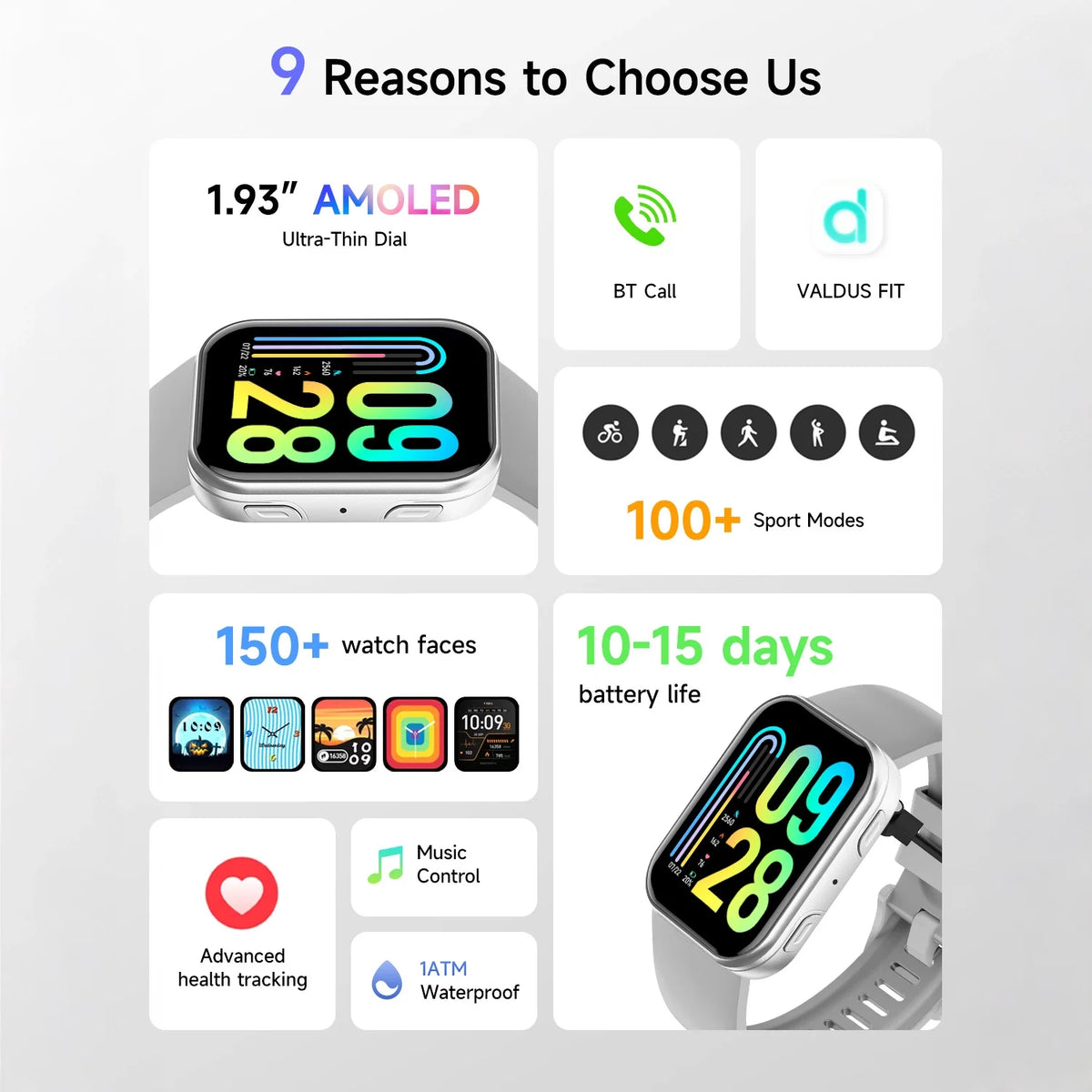 VS30 PRO Smartwatch, 1.93-Inch AMOLED Display, Bluetooth Calling, Multiple Sports Modes, Health Monitoring, 1ATM Waterproof, Cus