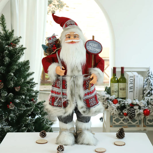 30cm Christmas Decorations Santa Claus Dolls Standing Christmas Figurine Holiday Decoration Ornaments Layout Window Decoration