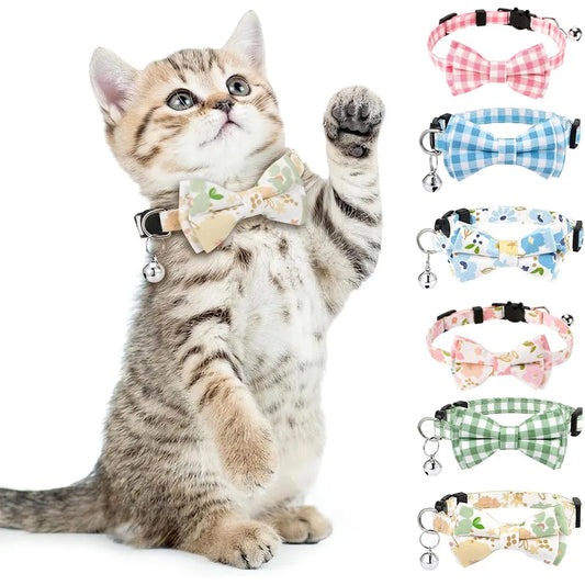 6 PCS With And Bell,Cat Collar Plaid,Breakaway Adjustable Cat Bow Tie Collars For Kittens Or Certain Puppies