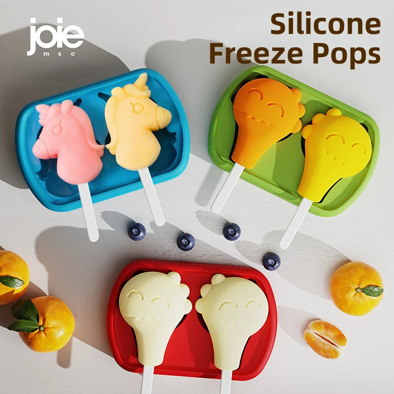 Joie Silicone Popsicle Molds Freeze Pops Cute Cartoon Mold Reusable Ice Pop Mold With Lids Sticks Home Kitchen Tools BPA Free
