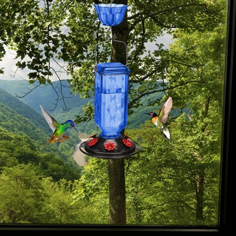 Hanging Glass Hummingbird Feeder, Outdoor Bird Leak Proof Base Feeder, Six Feeding Ports, Suitable For Outdoor Garden Decoration