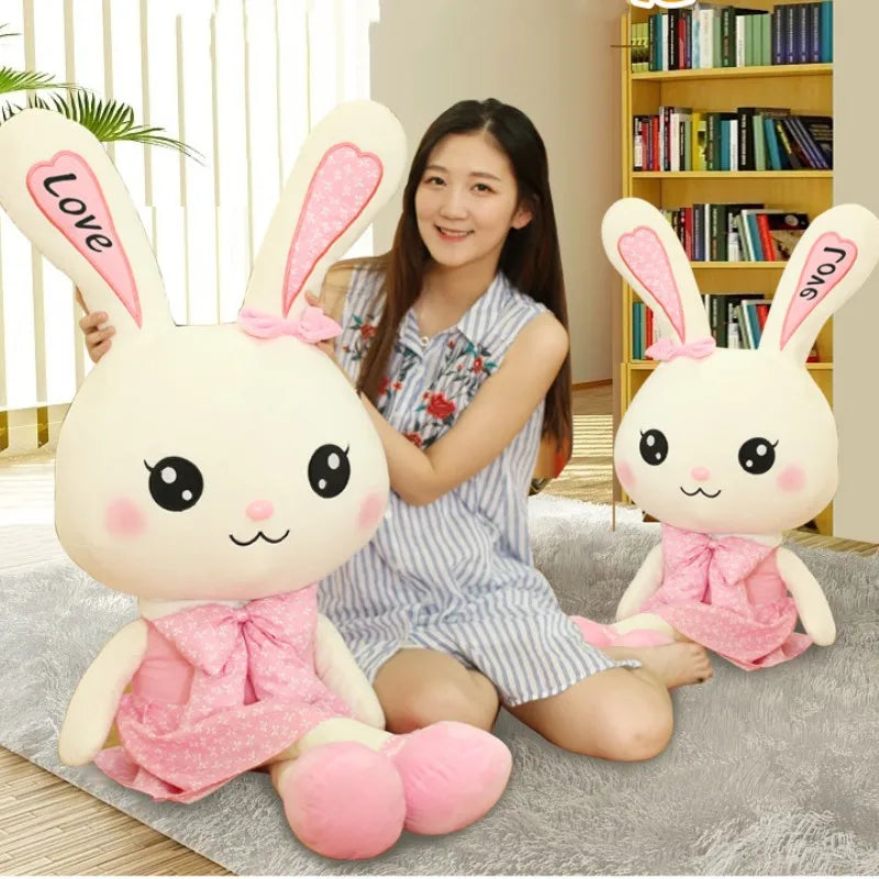 30-120cm Rabbit Plush Dolls Big Ear Bunny Plushie Soft Stuffed Animal Kawaii Skirt Rabbit Decor Christmas Girl Birthday Toy Gift