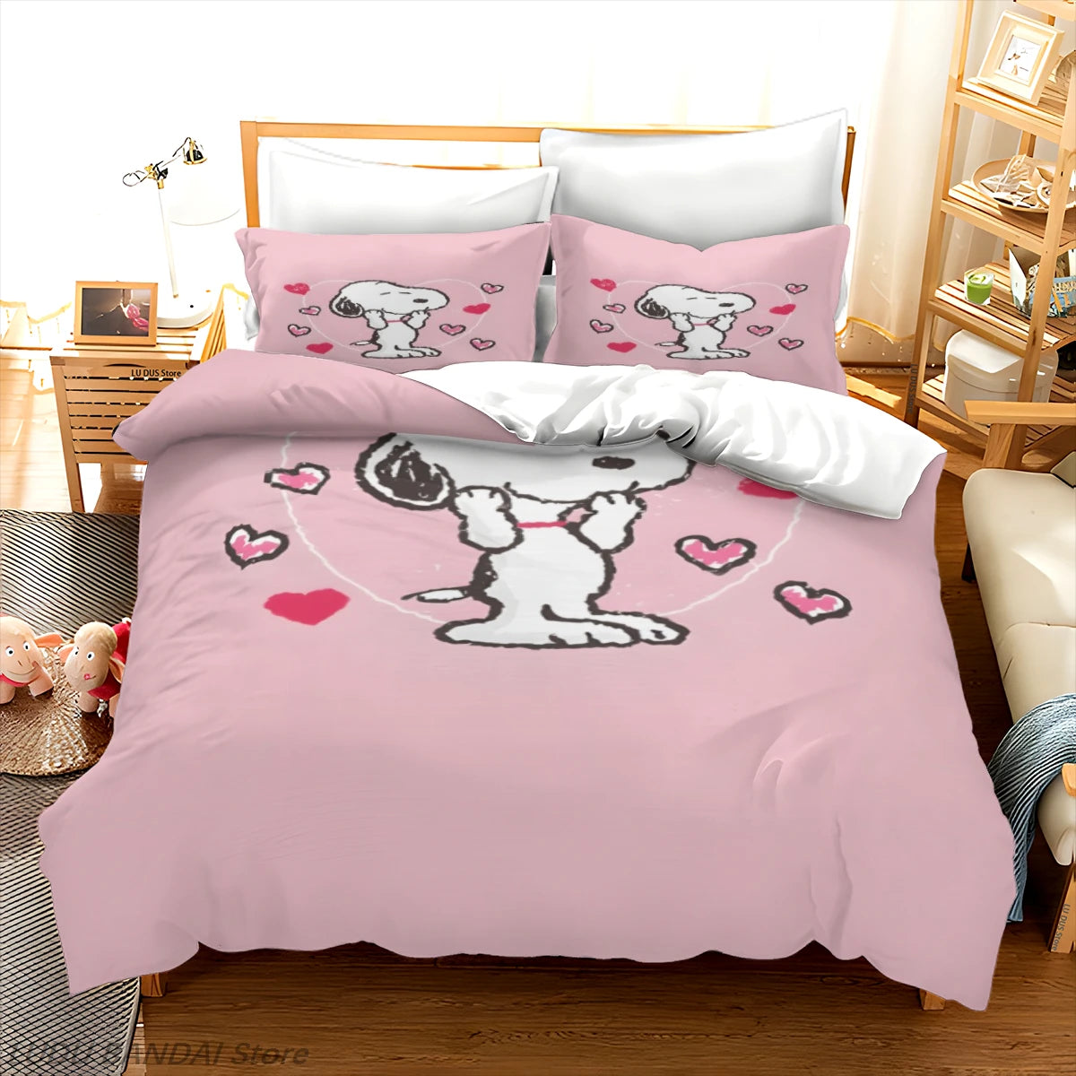 Snoopy Duvet Cover Set Snoopy Bedding Set Luxury Cover 3-Piece Polyester Christmas Decorations Cute Printed Cartoon home