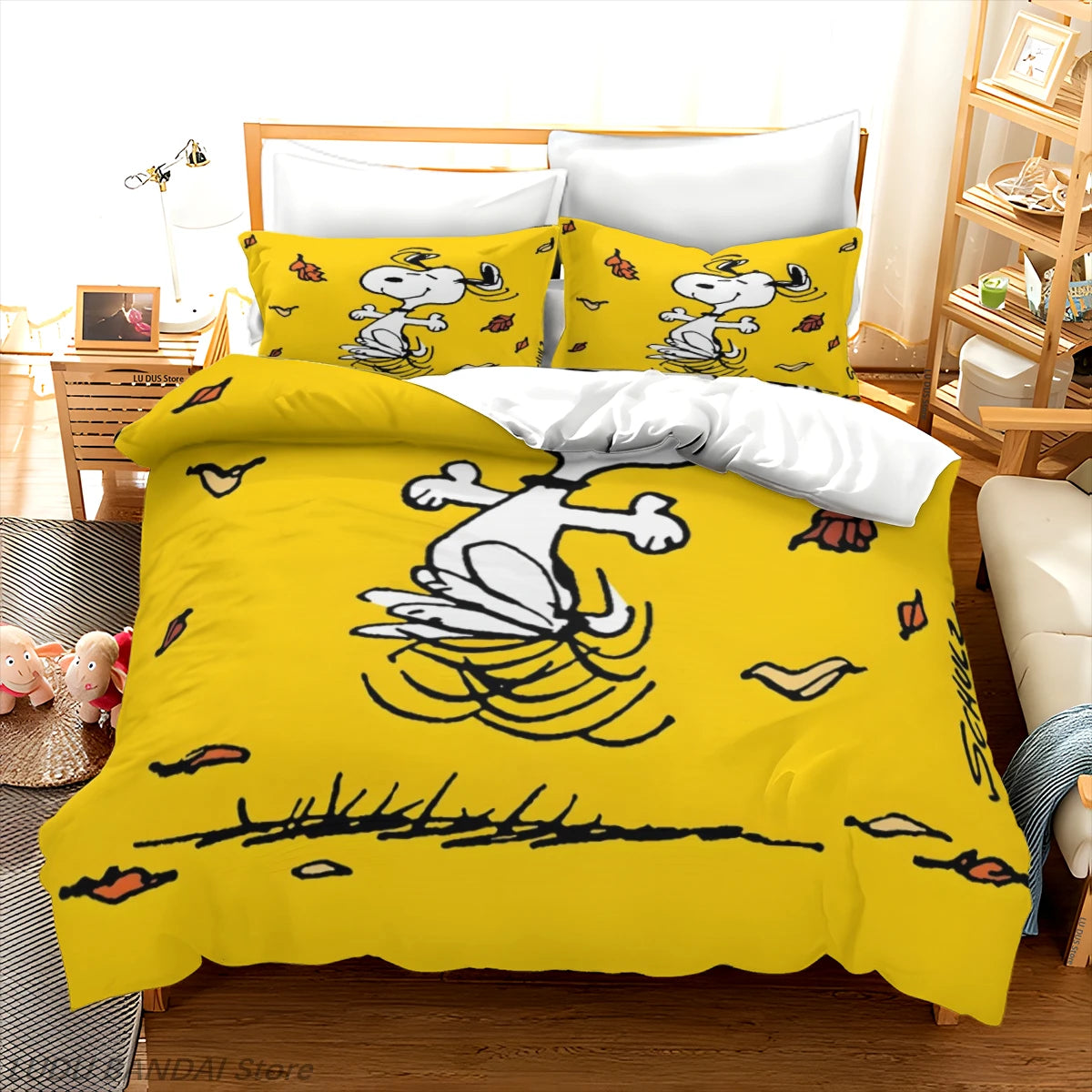 Snoopy Duvet Cover Set Snoopy Bedding Set Luxury Cover 3-Piece Polyester Christmas Decorations Cute Printed Cartoon home