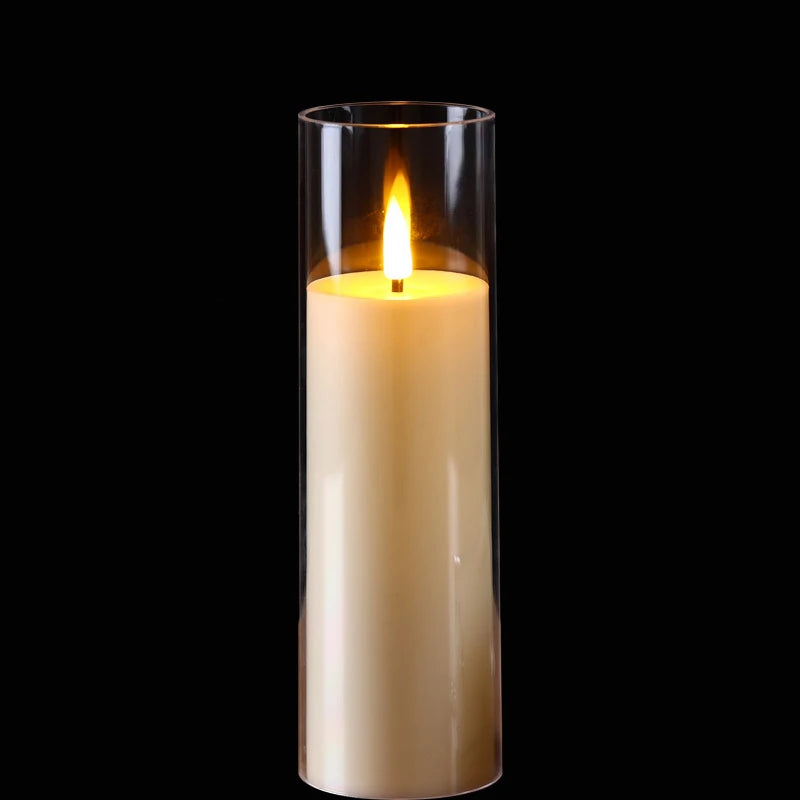 3/5x Flameless LED Candle & Remote Timer Battery Operated Acrylic Clear Pillar Wax, Portable Atmosphere Lamp for Christmas Déc