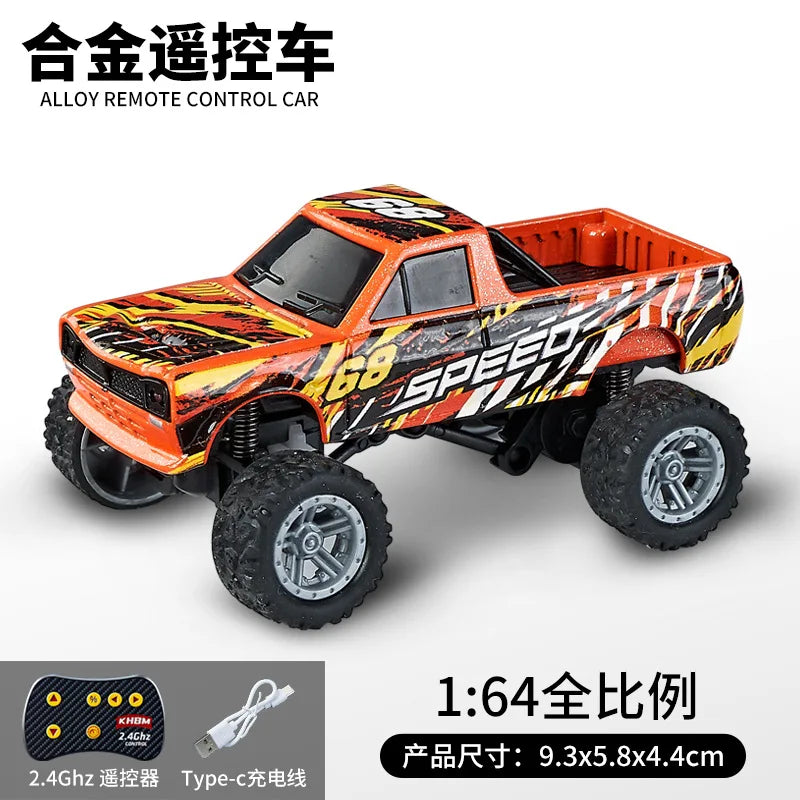 Mini 1:64 RC Car Monster Truck 2.4G Alloy Remote Control Off-Road Drift Racing with Led Light Adult Boys Toys Christmas Gifts
