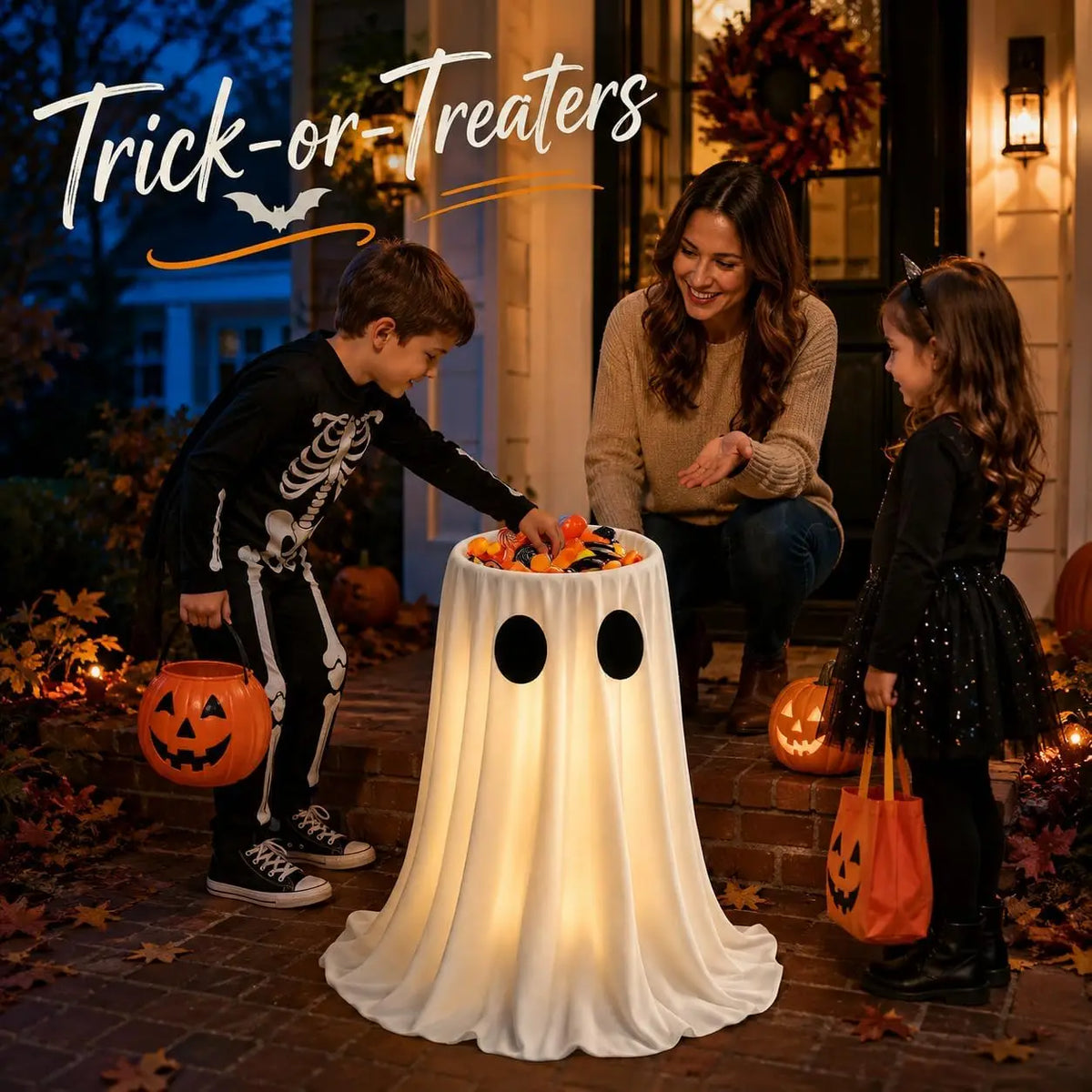 Large-Capacity Lighted Halloween Ghost Candy Bowl | Halloween Candy Bowl for Trick-or-Treat, Thick Draping Ghost Sheet