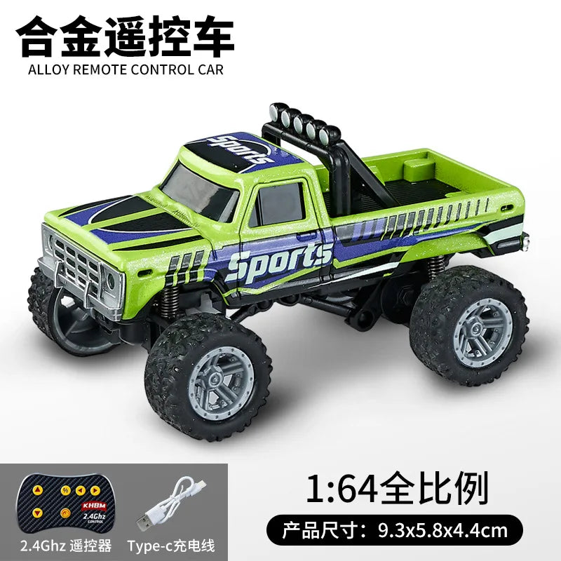 Mini 1:64 RC Car Monster Truck 2.4G Alloy Remote Control Off-Road Drift Racing with Led Light Adult Boys Toys Christmas Gifts