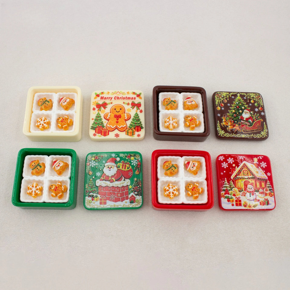 Cute Christmas Gingerbread Biscuit Gift Box Series 3D Resin Cabochon DIY for Keychain Earrings Dollhouse Accessories