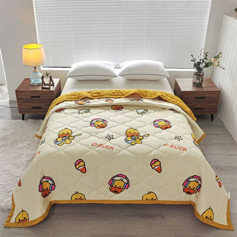 Cool Refreshing Soft Summer Quilt Skin Friendly Breathable Flower Printing Air Conditioner Blanket Thin Well-vetilated Comforter