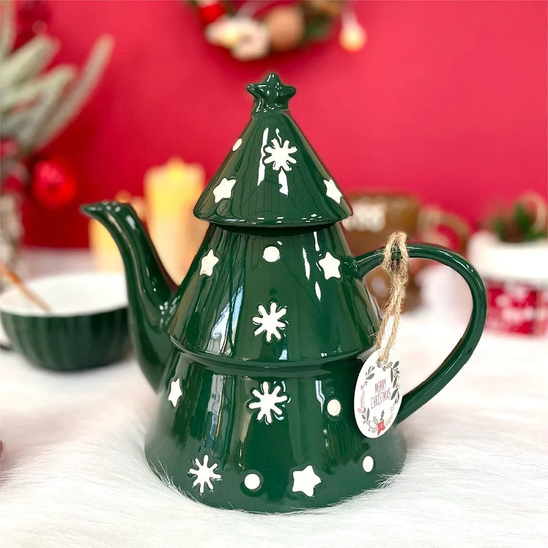 Ceramic Christmas Coffee Mug Cup Teapot Tree Plate Candy Dish Cake Tray Nordic Party Kitchen Tableware Drinkware Gift Decor