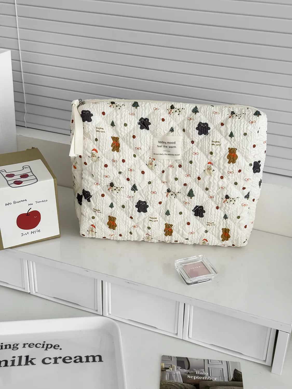Ladies' Cosmetic Bags Cartoon Snowman Large Capacity Portable Storage Bags Teddy Bear Print Christmas Cute Kawaii Makeup Bags
