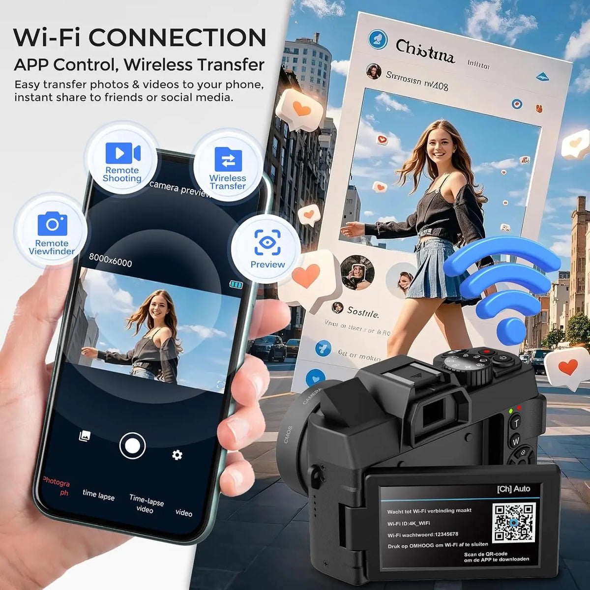 4K Vlogging Camera for YouTube with Flip Screen, WiFi, and Auto-Focus - Photography Digital Camera Includes 2 Batteries, Wide & Macro Lens, MicroSD Card, Card Reader