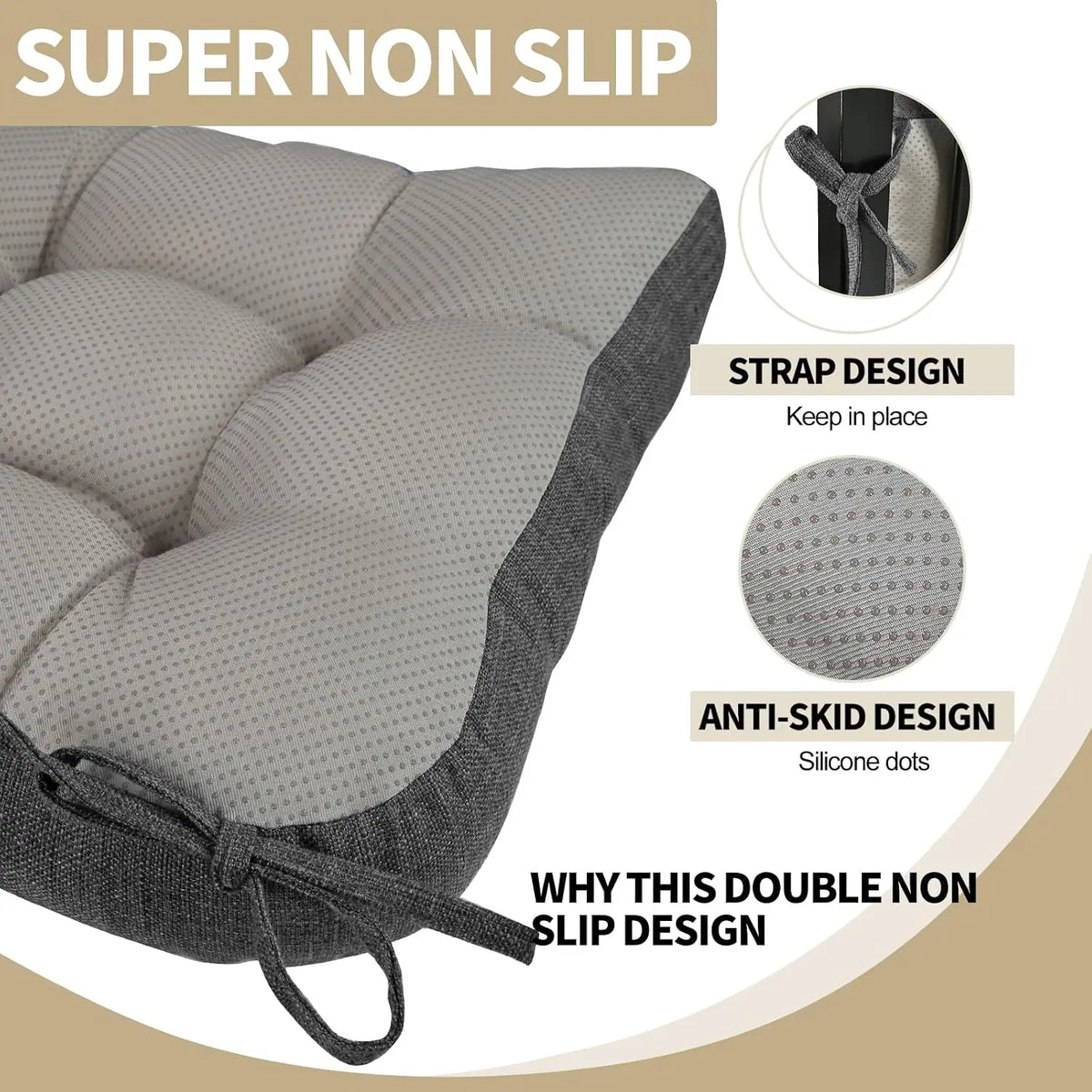 Chair Cushion Set for Rocking Chair, Back Pillow & Seat Cushion with Ties, Original Woven Fabric Non-Slip Chair Pads （Dark Gray）