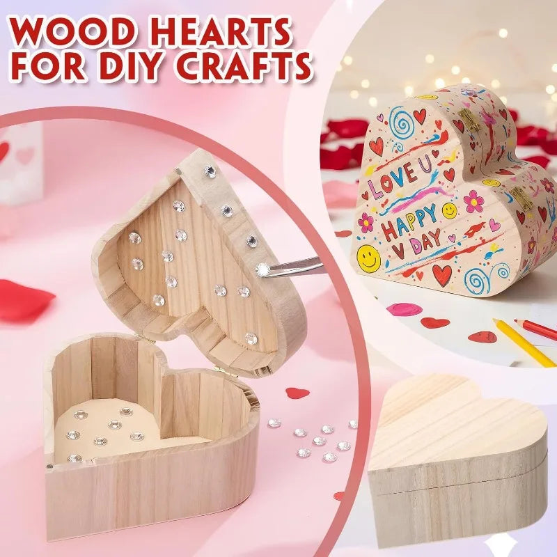 2/5PCS Wooden Storage Box Multipurpose Heart Shape Jewelry Box Wedding Gift Earrings Ring Necklace Storage Bins Home Storage