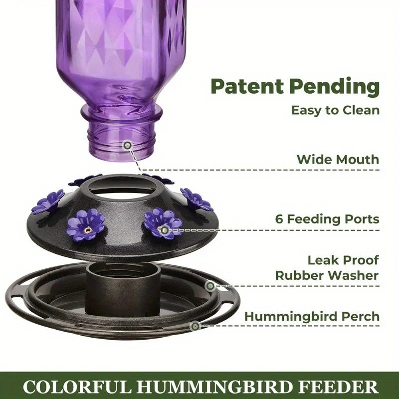 Hanging Glass Hummingbird Feeder, Outdoor Bird Leak Proof Base Feeder, Six Feeding Ports, Suitable For Outdoor Garden Decoration