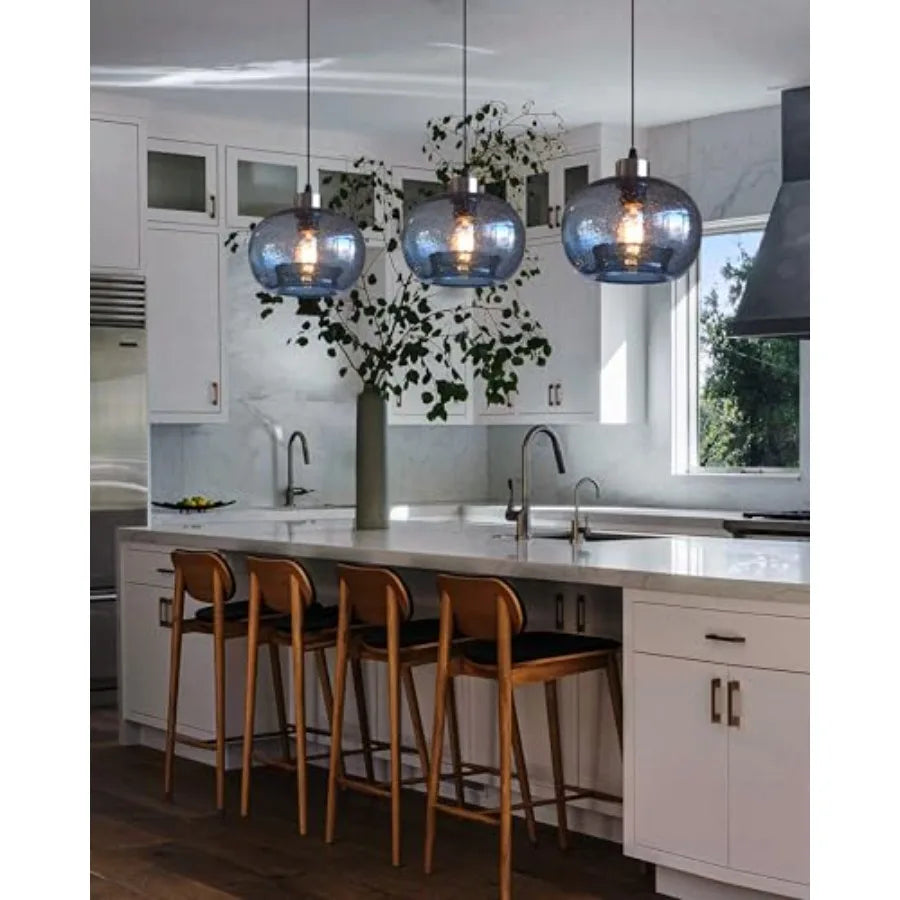 Glass Pendant Lights Kitchen Island Modern Farmhouse Blue Ceiling Hanging Light Fixtures Globe Over Table Sink Foyer Entryway B