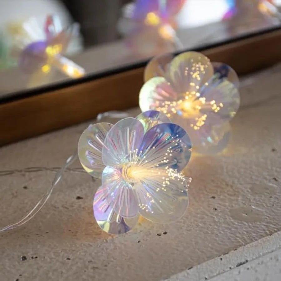 Fiber Optic Flower String Lights Battery Operated with Timer, 10 LED Flower Garland Lights Fairy Lights for Room Table Wedding