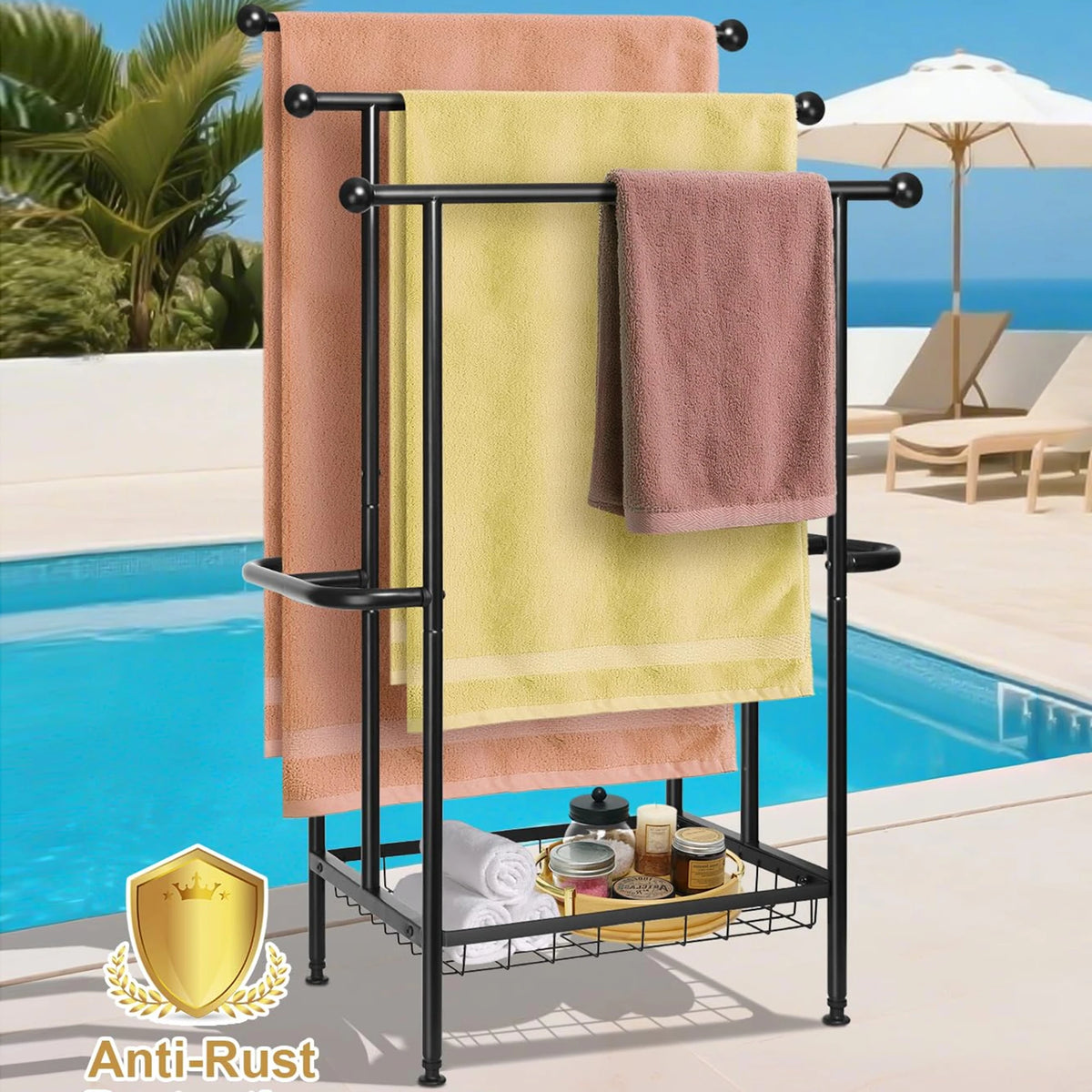 39" 3-Tier Black Metal Towel Rack