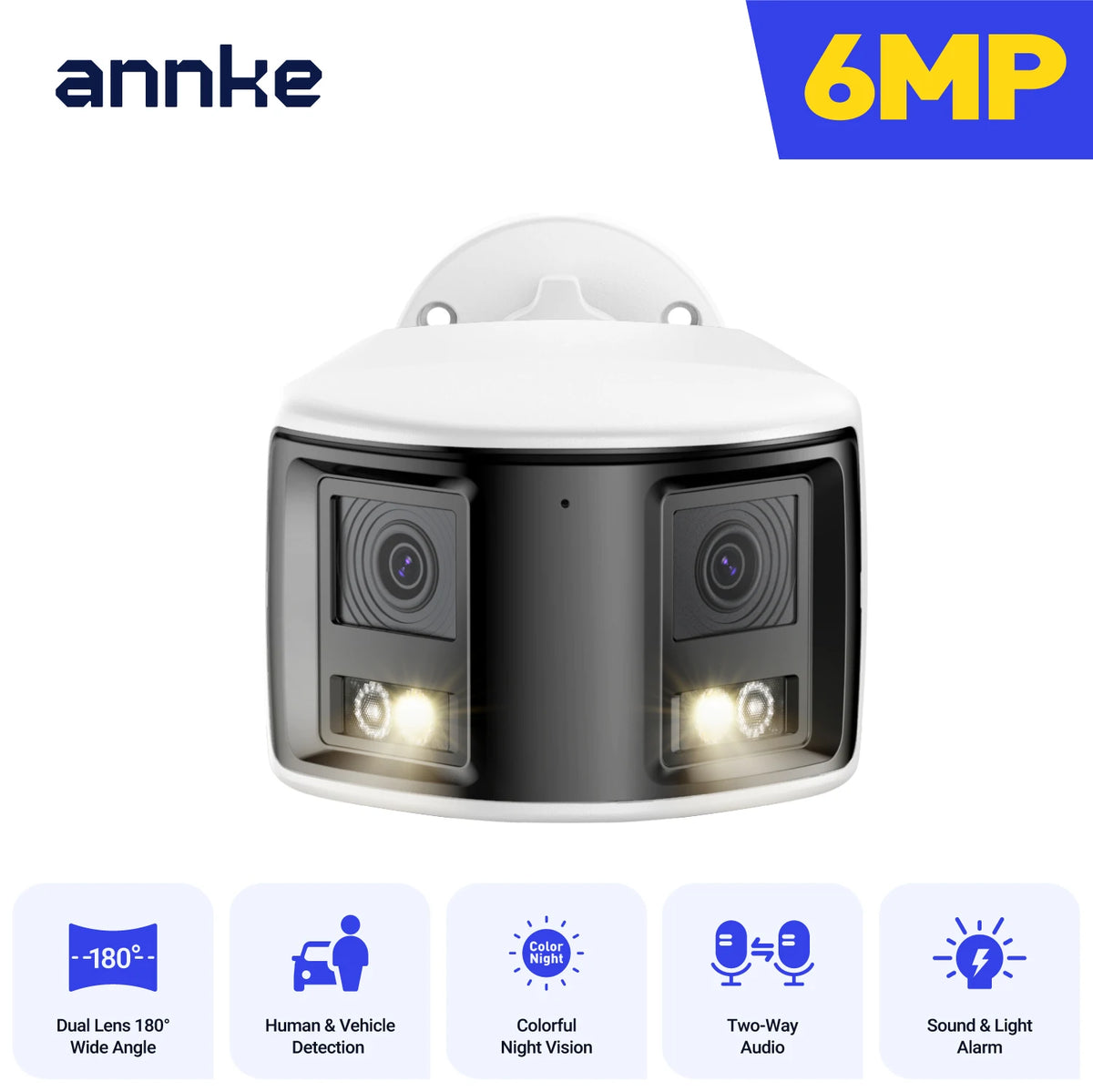 ANNKE 6MP DUO POE Dual Lens 180° Wide View Outdoor Video Camera,6MP AI Human Detect,6MP Security Camera 2 Way Audio CCTV Camera