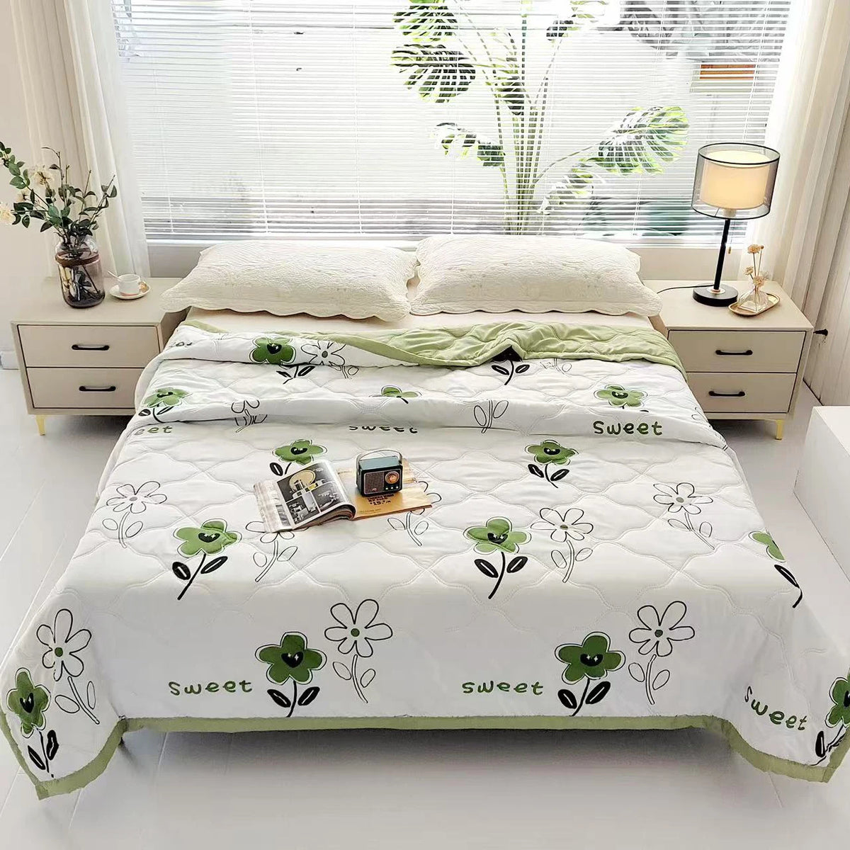Cool Refreshing Soft Summer Quilt Skin Friendly Breathable Flower Printing Air Conditioner Blanket Thin Well-vetilated Comforter