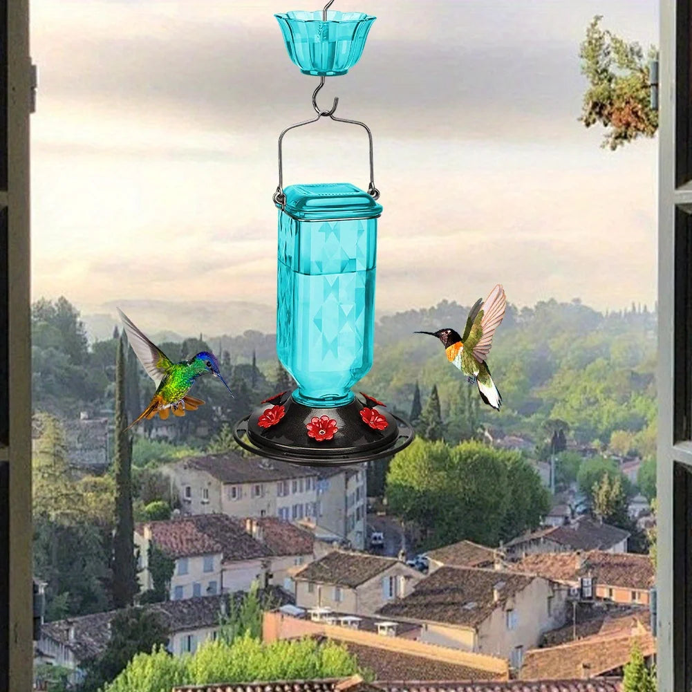 Hanging Glass Hummingbird Feeder, Outdoor Bird Leak Proof Base Feeder, Six Feeding Ports, Suitable For Outdoor Garden Decoration