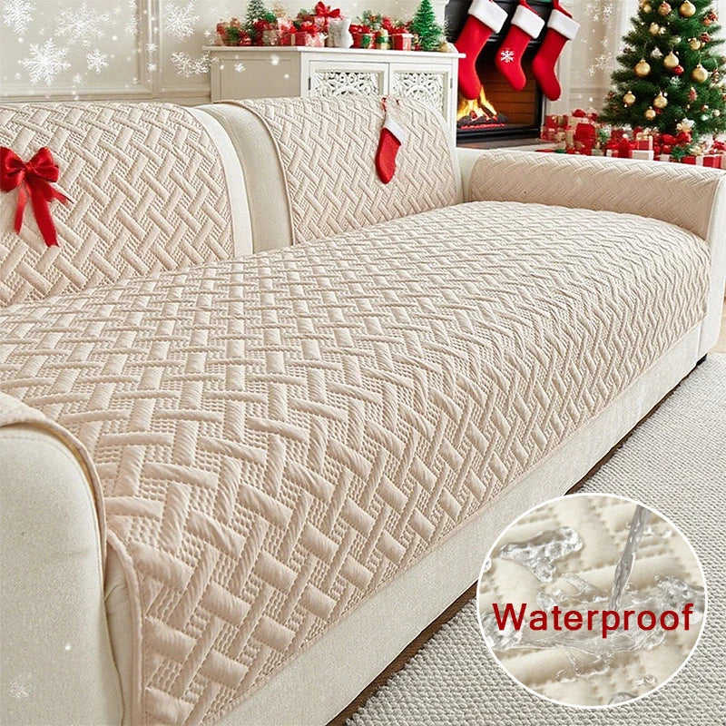 2026 New1pc Quilted Brushed Fabric Waterproof and Urine Resistant Classic Style Quilted Sofa Slipcovers Christmas Sofa Mat 쇼파커버