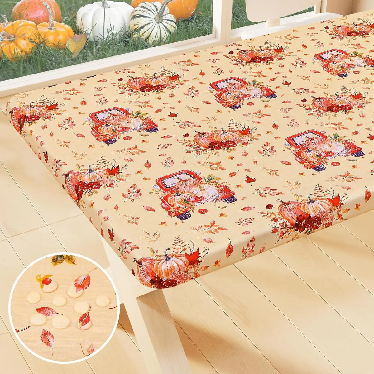 Waterproof PVC Flannel Table Cover Elastic Fitted Tablecloth Floral Pumpkin Christmas Pattern Dining Party Decoration