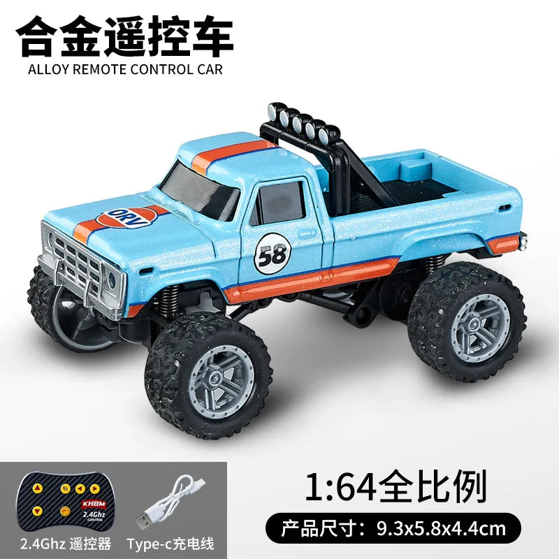 Mini 1:64 RC Car Monster Truck 2.4G Alloy Remote Control Off-Road Drift Racing with Led Light Adult Boys Toys Christmas Gifts