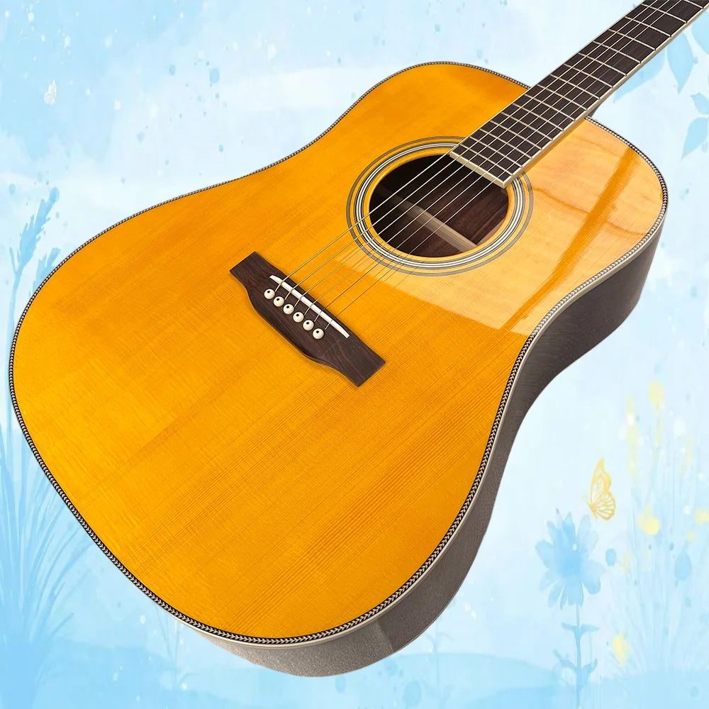 D-28CW Clarence White Acoustic Guitar，Professional Solid Spruce Top Rosewwod back and side Rosewood Fretboard Bone Nut and Saddle 21 frets 43mm nut good quality Ideal for Christmas Presents, Folk And Country Music, And Stud