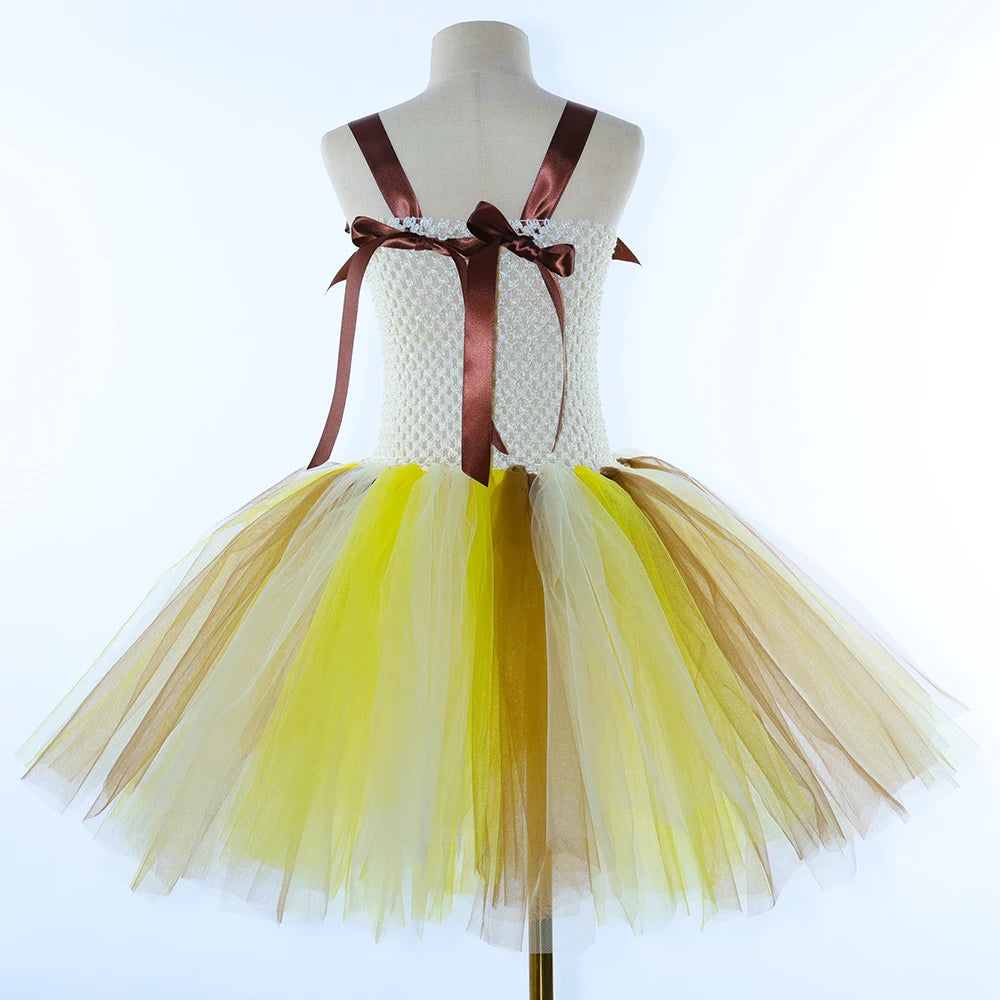 Sunflower Fairy Costume for Girls Fall Autumn Sun Flowers Tutu Dress Toddler Kids Halloween Christmas Party Tulle Princess Dress