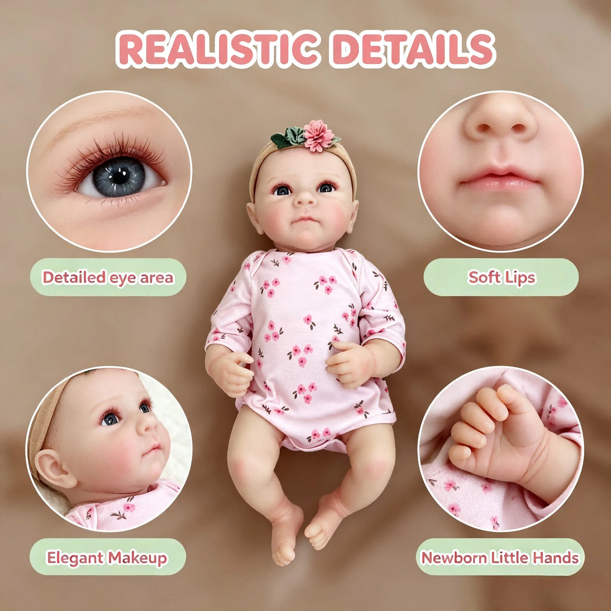 18 Inch High-Realistic Resin Doll Hand-Painted Skin Texture Lifelike Baby Facial Features Suitable for Imaginative Play Display And Collectible