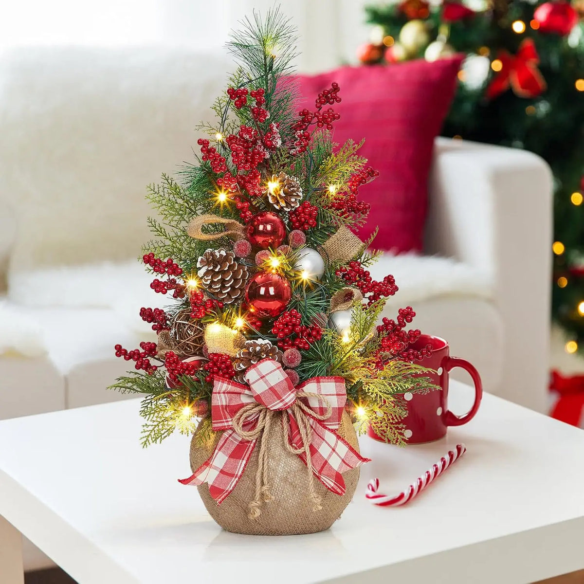 Garvee 24Inch LED Christmas Tree Nightlight LED Light Pine Needle Tree Mini Xmas Tree Christmas Decoration DIY Desktop Ornament New Year Gift