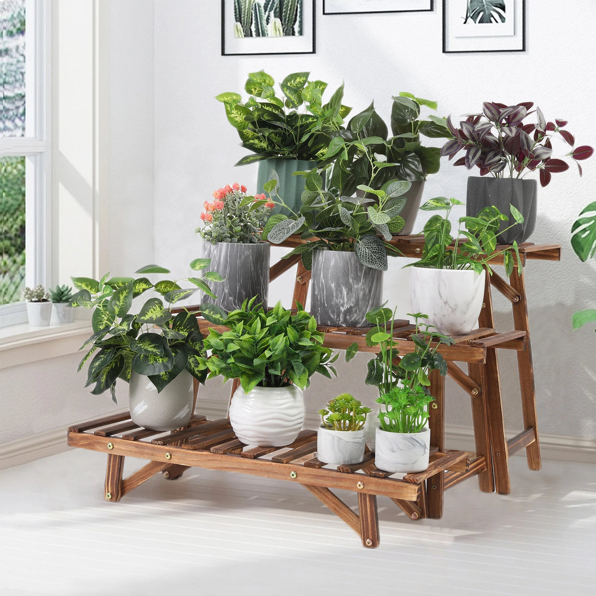 3 Tier Wood Plant Stand Display Rack Flower Pot Holder Planter Organizer for Home Garden Decor