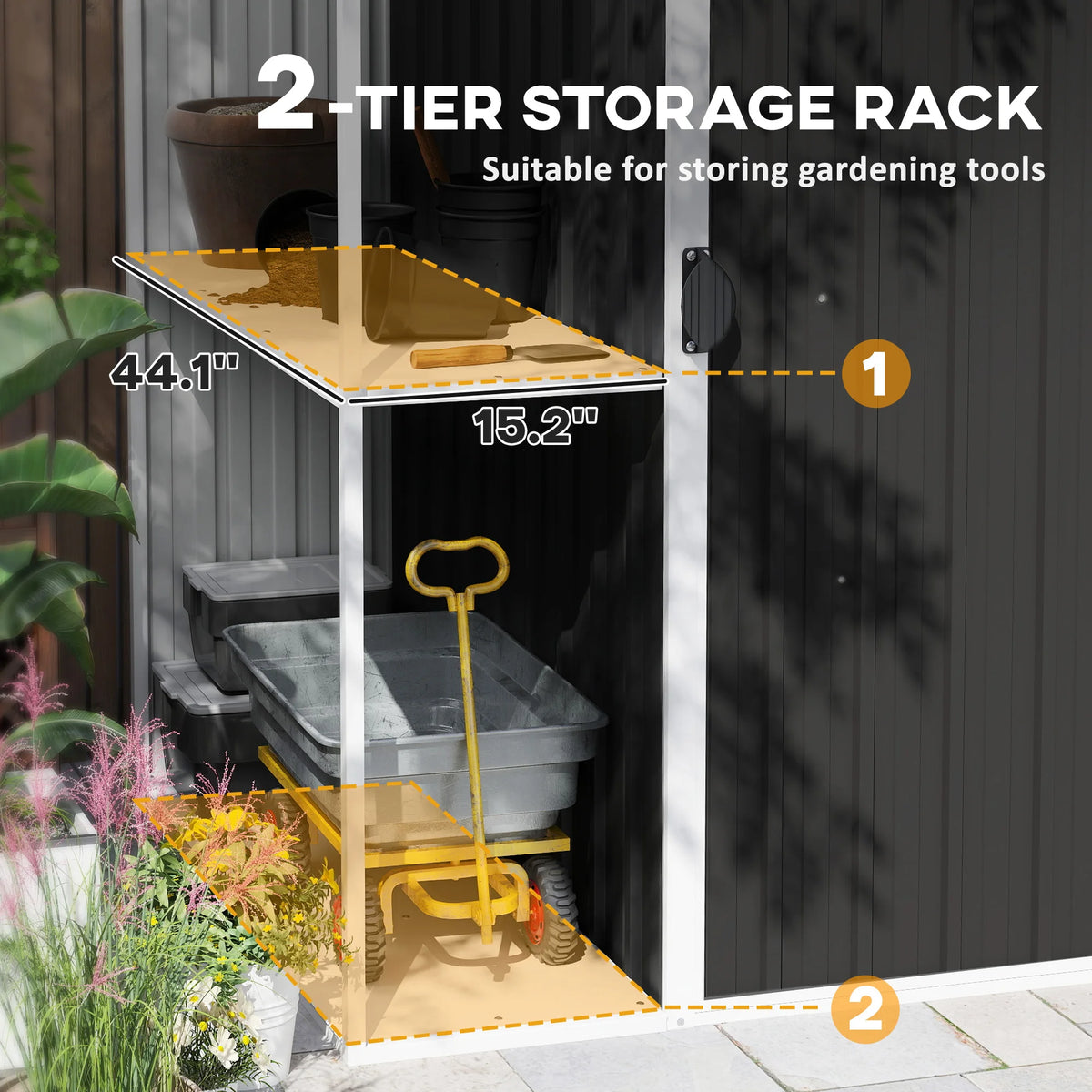 8 x 4ft Metal Garden Shed, Tool Shed w/ Lockable Door, Dark Gray