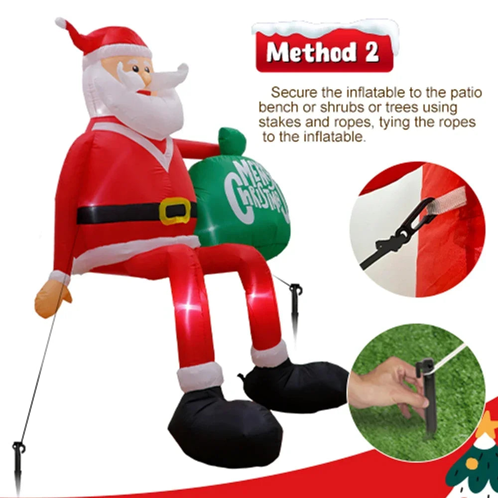 8FT 245cm Christmas Inflatables Glowing Climbing Santa Claus with LED Outdoor Home Cafe Decoration Party Yard Xmas Decor