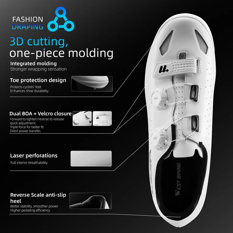WEST BIKING Road Cycling Shoes Spd Speed Cycling Sneaker Cleat Shoes Bike Outdoor Footwear Self-Locking Cycling Flat Pedal Shoes
