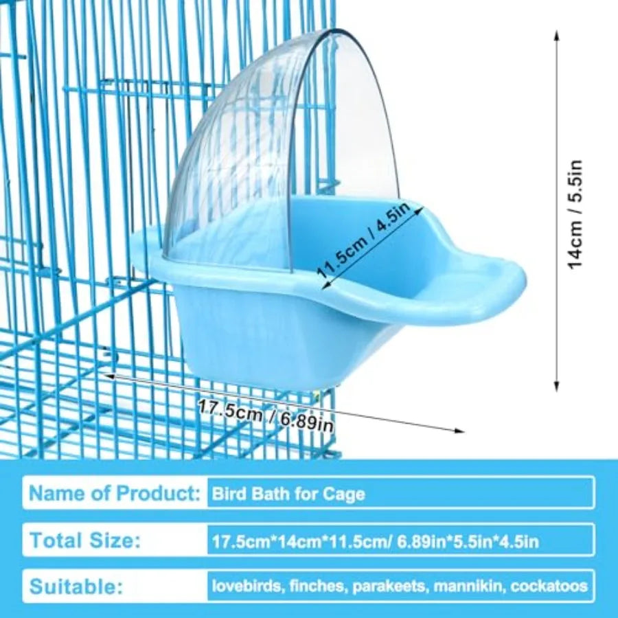 Bird Bath Box for Cage Use, Plastic, Blue, Easy-Hang Design with Non-Slip Base and Adjustable Height