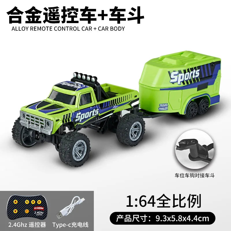 Mini 1:64 RC Car Monster Truck 2.4G Alloy Remote Control Off-Road Drift Racing with Led Light Adult Boys Toys Christmas Gifts