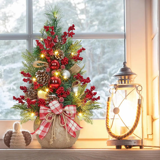 Garvee 24Inch LED Christmas Tree Nightlight LED Light Pine Needle Tree Mini Xmas Tree Christmas Decoration DIY Desktop Ornament New Year Gift