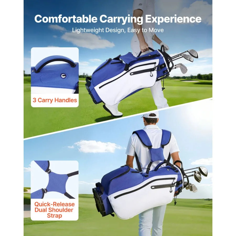 Golf Cart Bag, 7 Way Top Divider Organizer, Club Stand Bag with Full-length Divider, Handles, Dual Support Legs, Storage Pocket