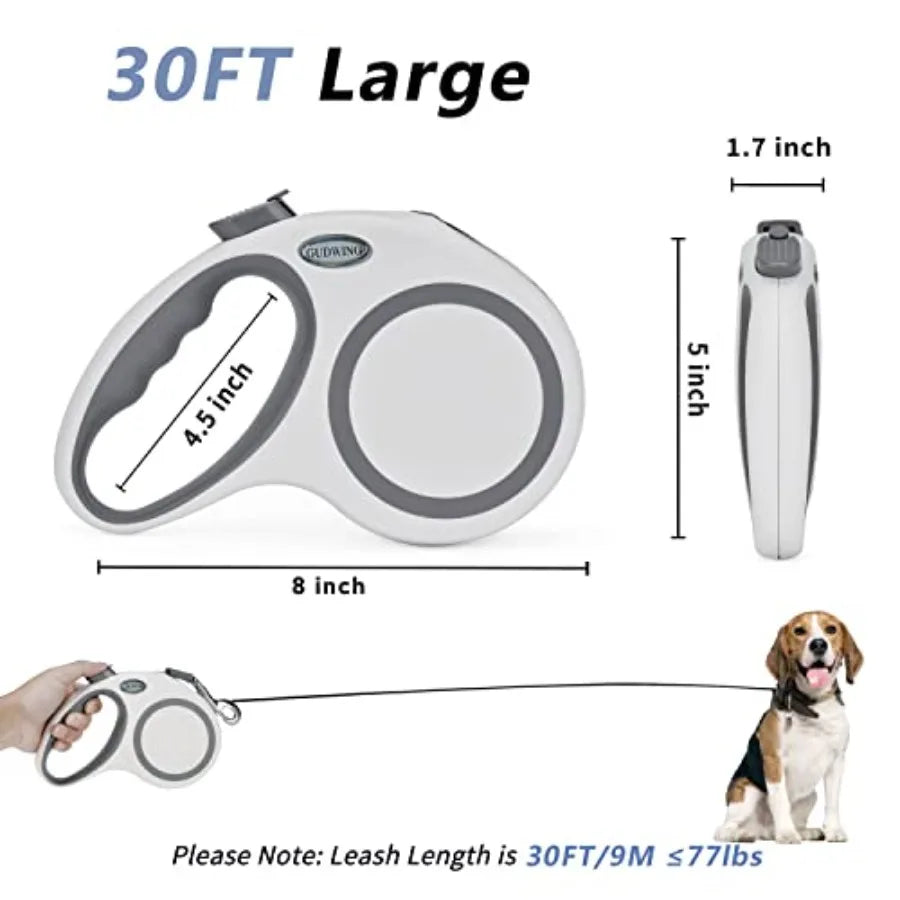 Retractable Dog Leash 30 FT, Dog Walking Leash for Medium Large Dogs up to 77 lbs, Heavy Duty No Tangle, Large