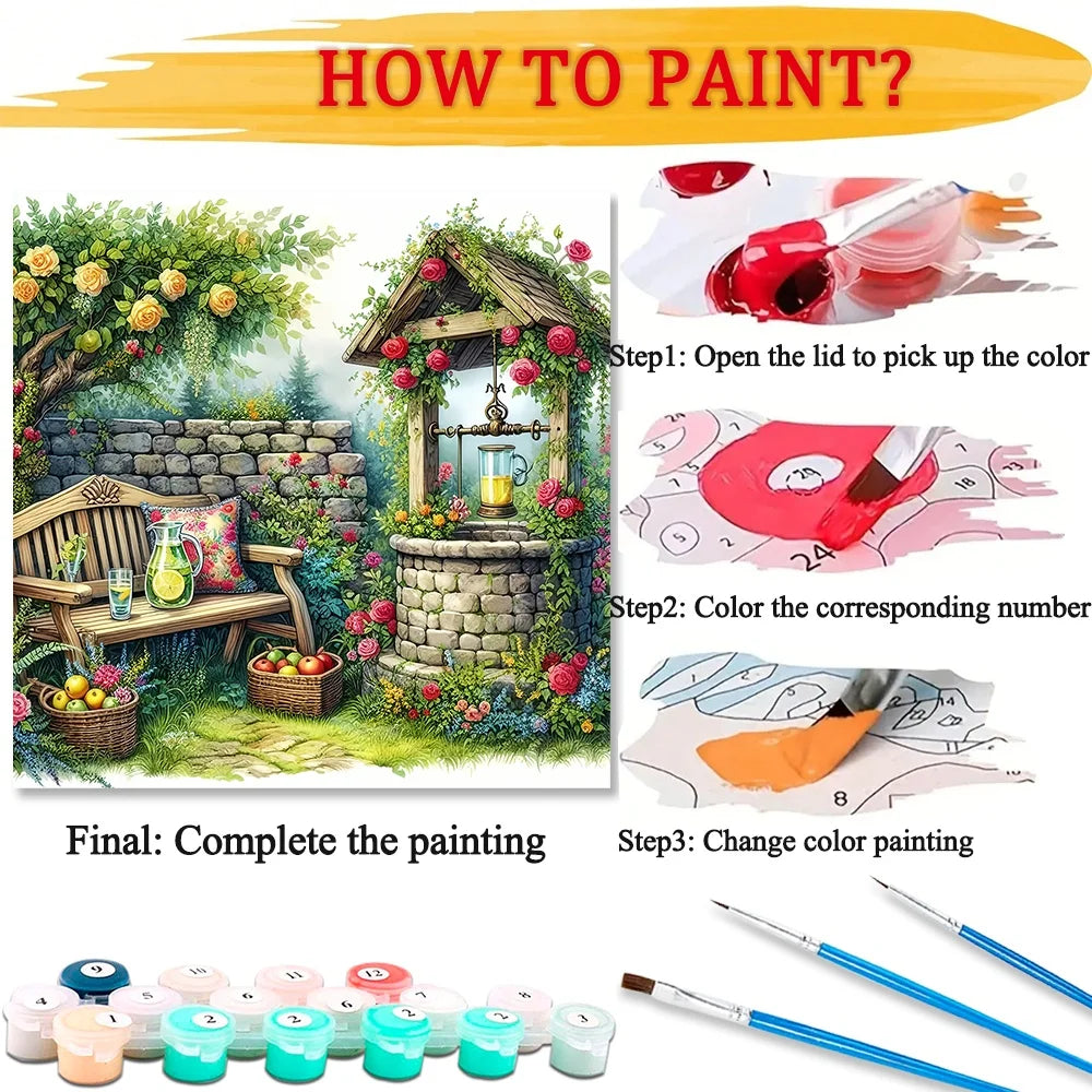 Garden Scenery Diy Art Paint By Numbers For Adult Craft Kit HandPainted On Canvas Valentines Gift Home Decor