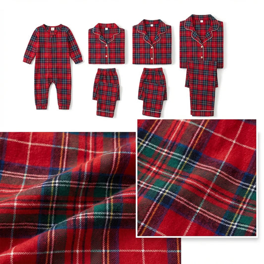 Family Matching Christmas Plaid Pajamas Set 100% Cotton Adults Kids Turn-down Collar Button Shirt+Trousers 2Pcs Xmas Sleepwear