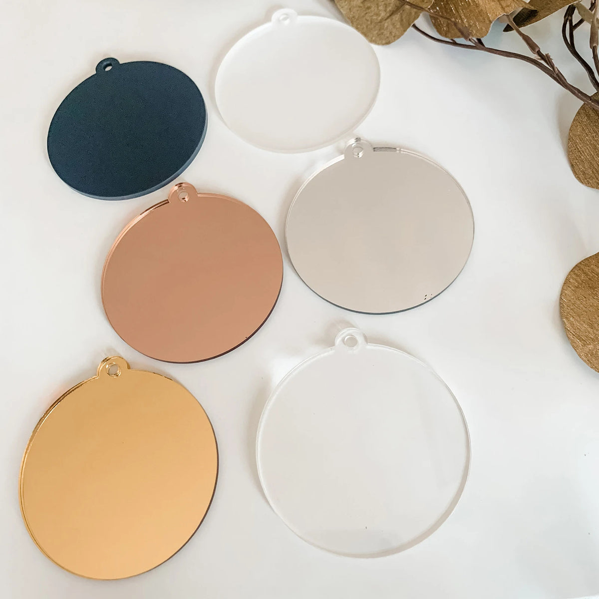 Blank Acrylic Round Sheet Gold/Silver Mirror Hanging Bauble Ornaments for Wedding,Christmas & Events,Craft for Keychains