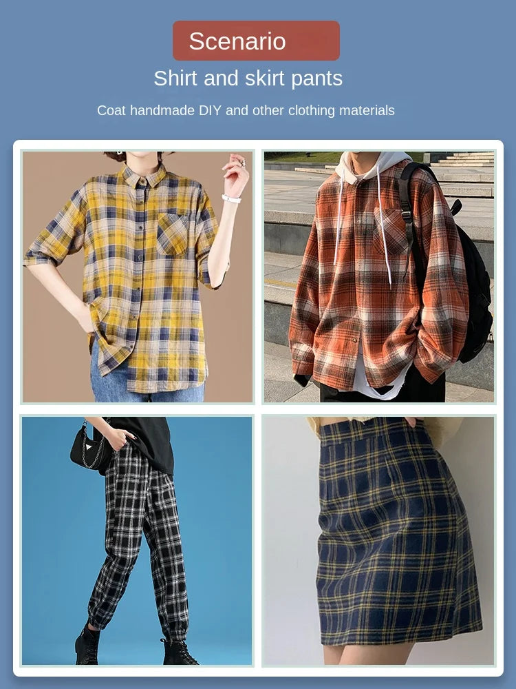 50cmBrushed Polyester Cotton Plaid Fabric 240gsm 1.45m Wide Soft Checkered Cloth for Spring Autumn Shirts, Skirts & DIY Sewing