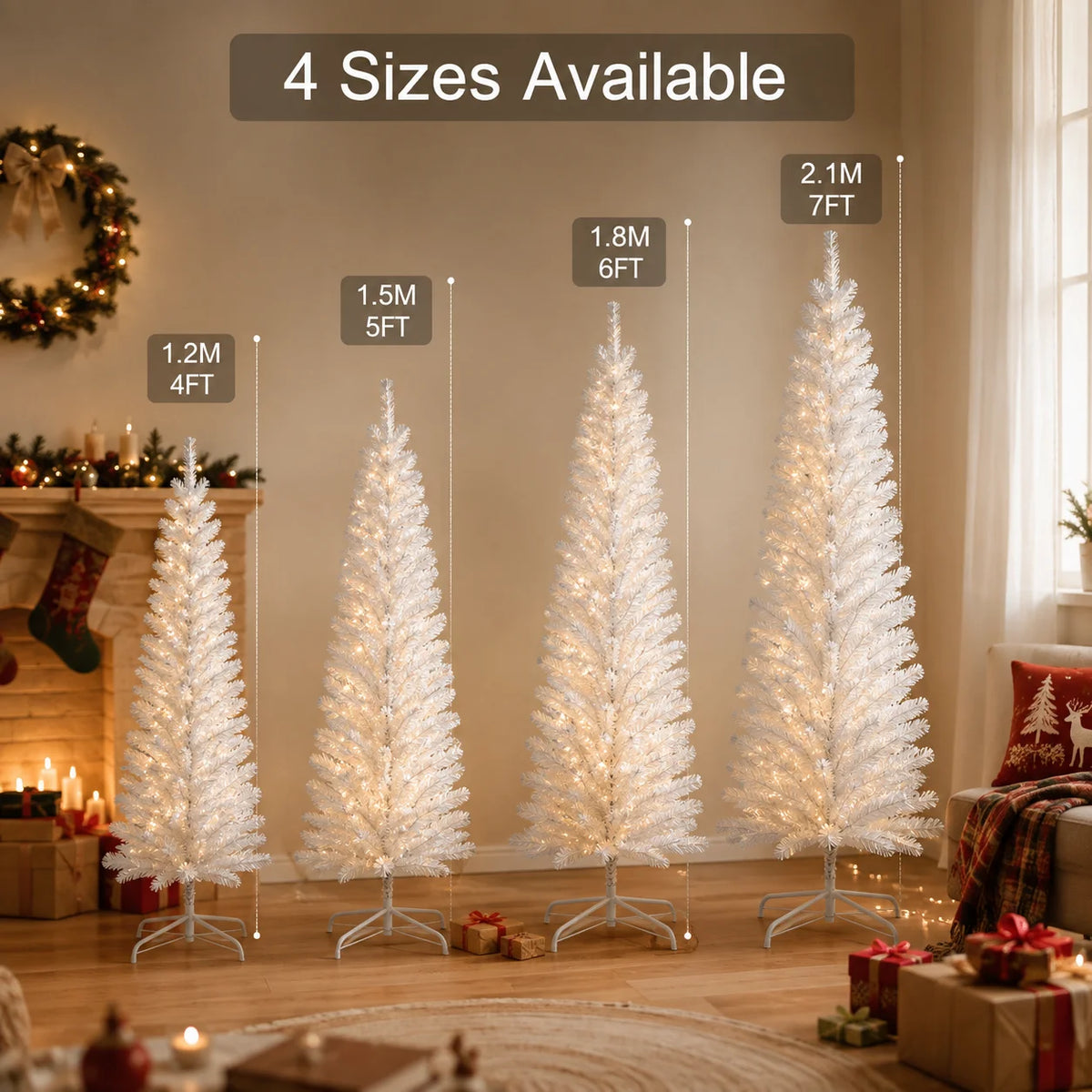 Artificial Christmas Tree PVC Pointed Head Pencil White Large Christmas Tree 1.2m To 2.1m Christmas Home Party Scene Decorations