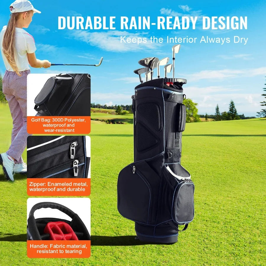 Golf Cart Bag with 14 Way Organizer Divider Top, 35' 11 Pockets Premium Cart Bag with Stand, Durable Golf Bags with Handles Dus