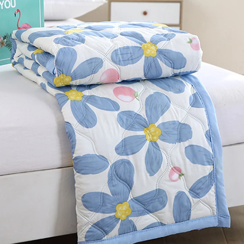 Cool Refreshing Soft Summer Quilt Skin Friendly Breathable Flower Printing Air Conditioner Blanket Thin Well-vetilated Comforter